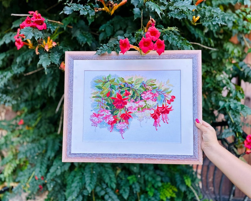 RIOLIS - Fuchsia 1398, Floral Cross Stitch Kits 15Â¾"x11Â¾, Cross Stitch Kits for Beginners & Advanced, Crossstitching Kits Adult, Counted Stitching Kits, Flowers Embroidery Kit - Image 2